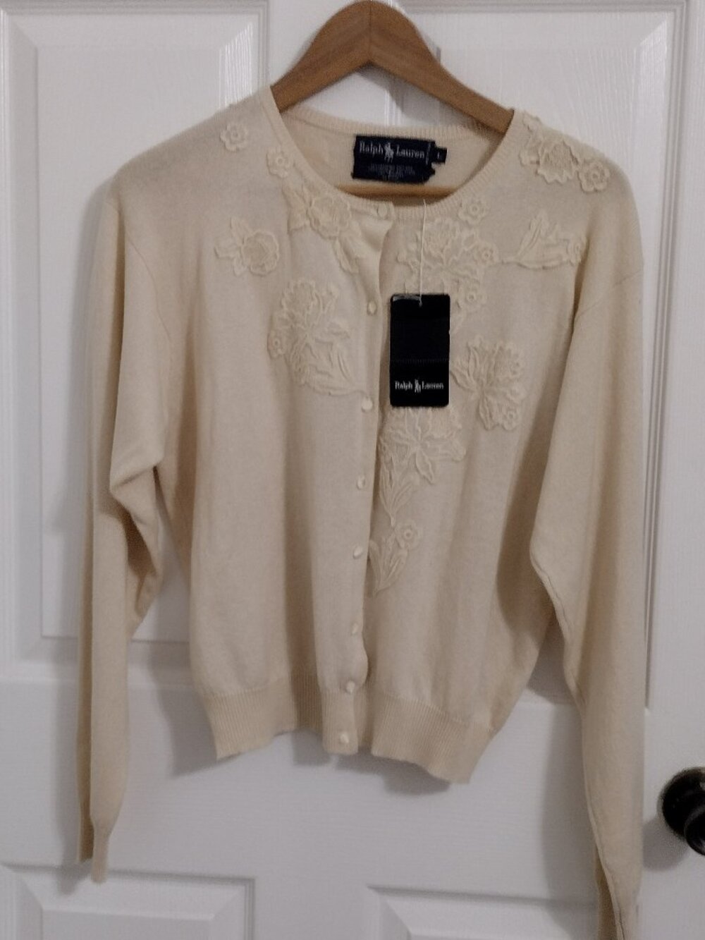 Vintage Ralph Lauren Blue Label Cashmere Silk Cardigan Sweater Women's Large NWT - Picture 2 of 11